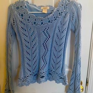 Peck & Peck blue crocheted, sweater, size small, petite